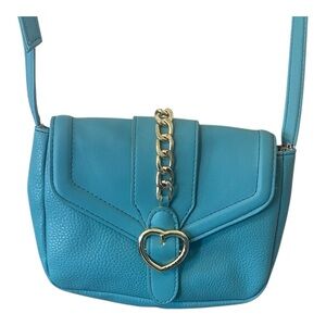 Juicy Couture Purse Blue Unchain My Heart Faux Leather Gold Trim Crossbody